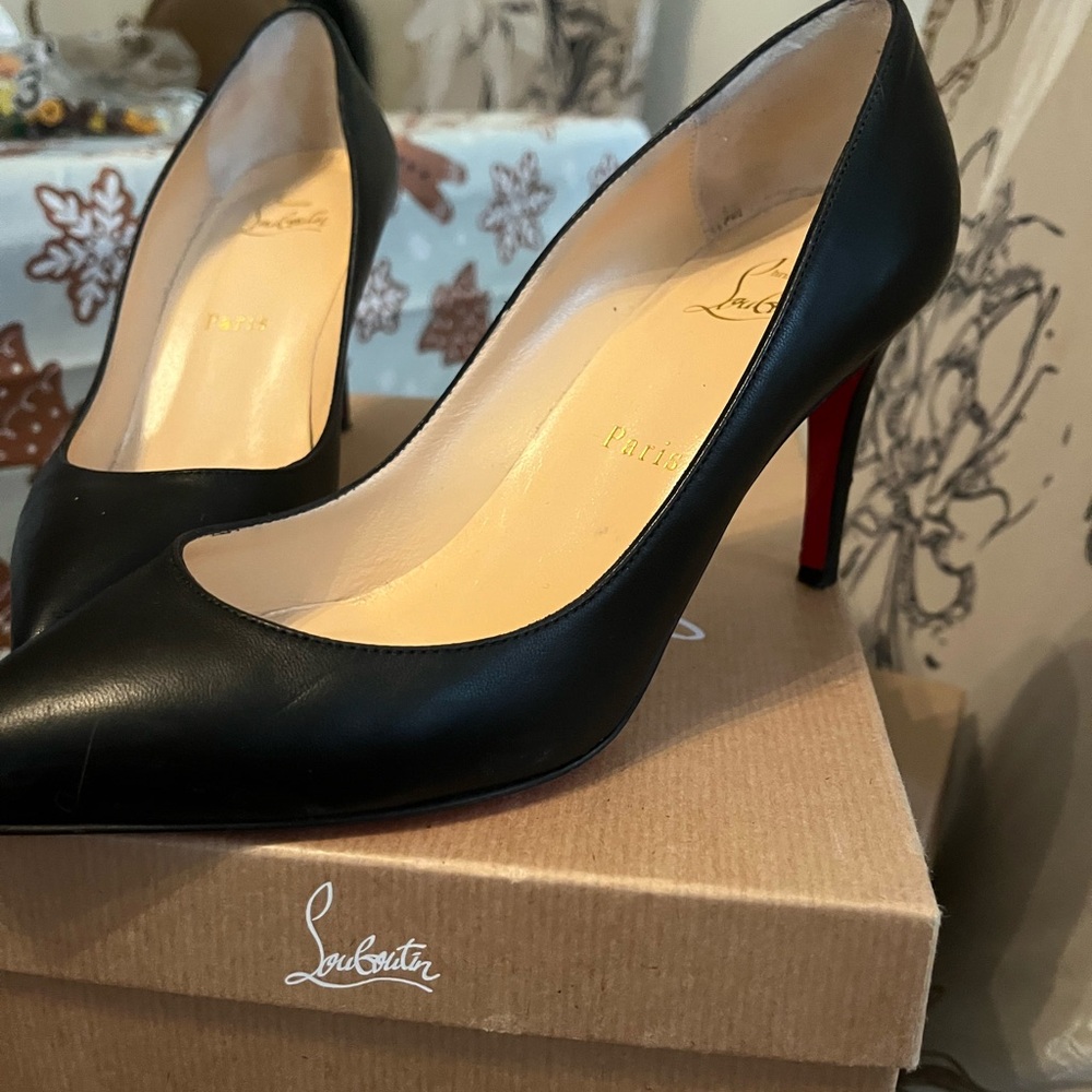 Christian Louboutin Black Leather Pointed Toe Pumps - Picture 2 of 4